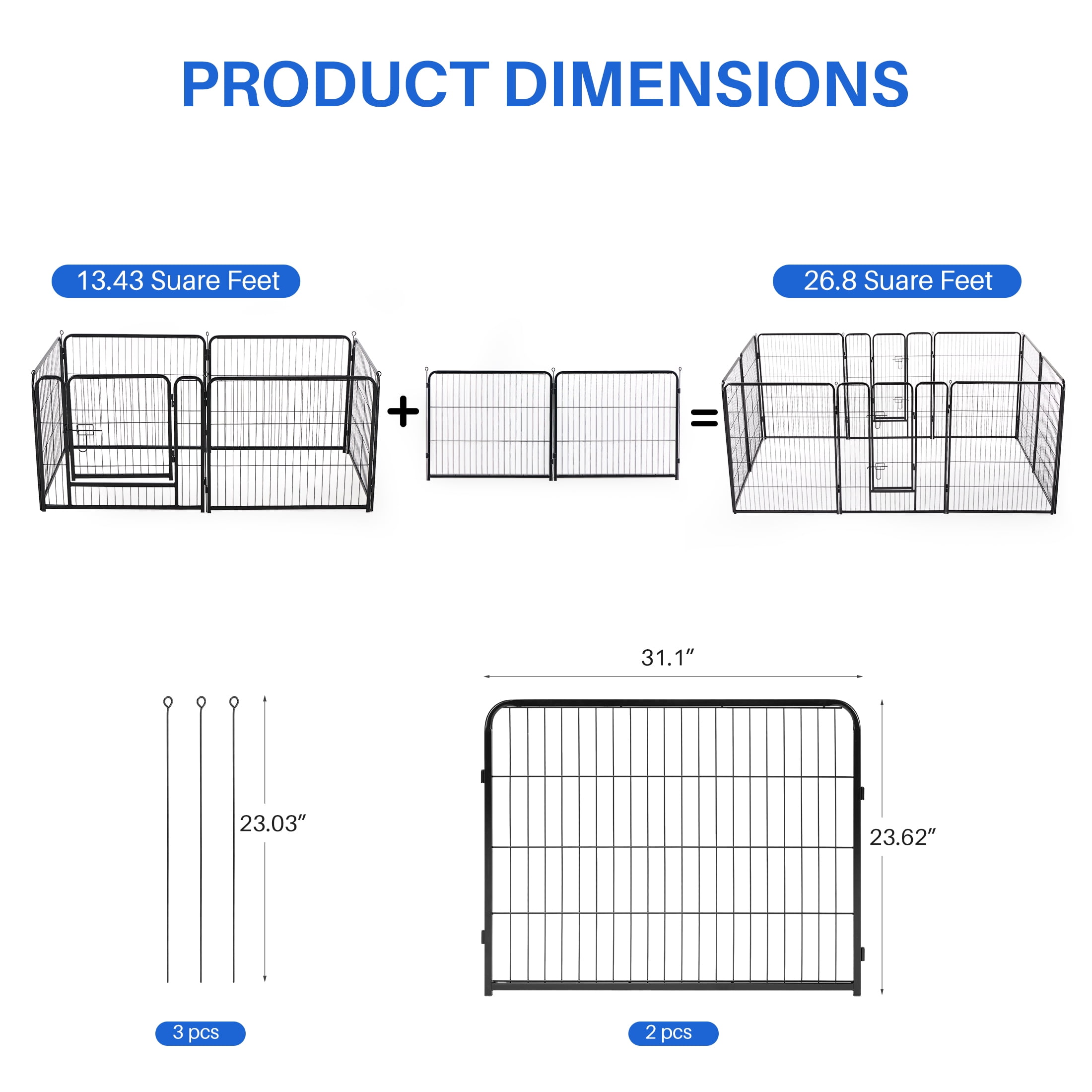 edx Dog Playpen, 2 Panels 24" Foldable Heavy Duty Metal Puppy Exercise Pen with Doors Indoor Outdoor