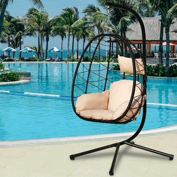Wicker Egg Hanging Chair, Indoor Outdoor Swing Egg Chair with Stand