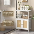 thumbnail image 5 of Bathroom Floor Storage Cabinet with Rattan Doors, Freestanding Bathroom Cabinet with Metal Frame, Coffee Bar Stand for Entryway, Kitchen, Living Room, 20x11.42x31.1 inches, White, 5 of 6