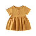 thumbnail image 2 of Robe pour Nouveau-Né Fille à Manches Courtes, Couleur Unie, Col Rond, Boutonnée, en Coton et Lin, Robe Décontractée (80/90/100/110), 2 of 3