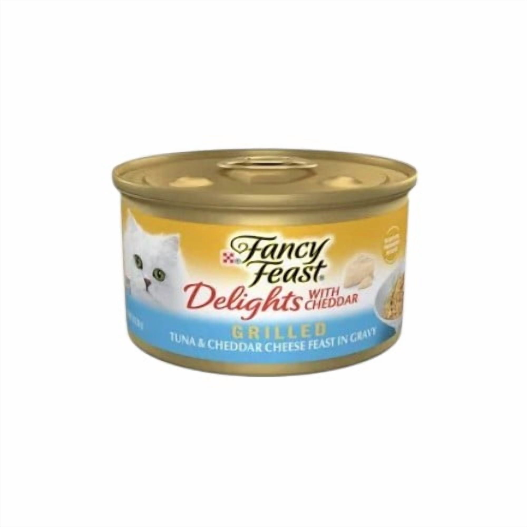 (2 pack) Fancy Feast Delights Grilled Tuna & Cheddar Cheese In Gravy Wet Cat Food, 3 oz cans (4 Pack)