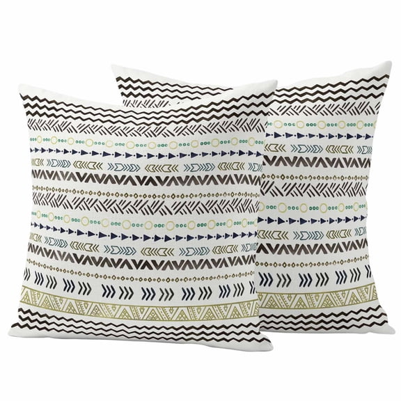 2 Pack Outdoor Waterproof Throw Pillow Covers,Boho Stripes Black Ripple Line Decorative Square Pillow Case Patio Pillowcases for Chair Couch Sofa 16x16in