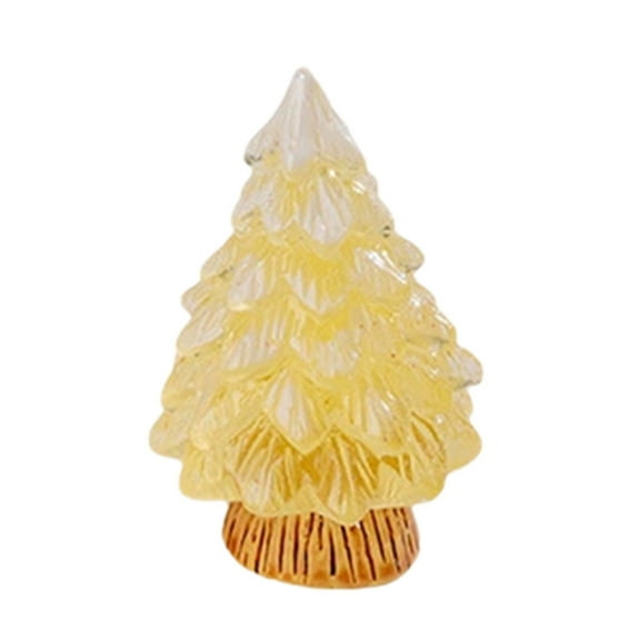 Summercome Mini Glitter Christmas Tree Figurines Glow in The Dark Xmas Luminous Resin Tree Miniature for Holiday DIY Crafts Garden Micro Landscape Party Home Tabletop Decoration, Yellow