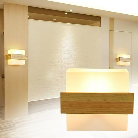 

Home Decor with wood light shade wall corridor s single balcony lamp glass sconce bedside wall solid Modern imple head warm LED light Lights For Bedroom Outdoor Home Night Light String Lights