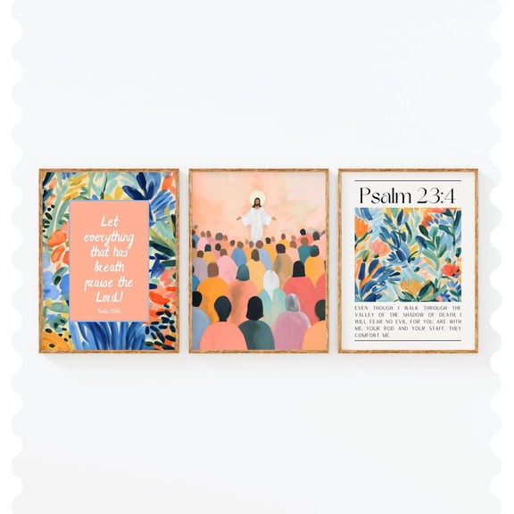 Jesus Wall Art Modern Christian Scripture Set 3 Unframed Paper Print 8x12