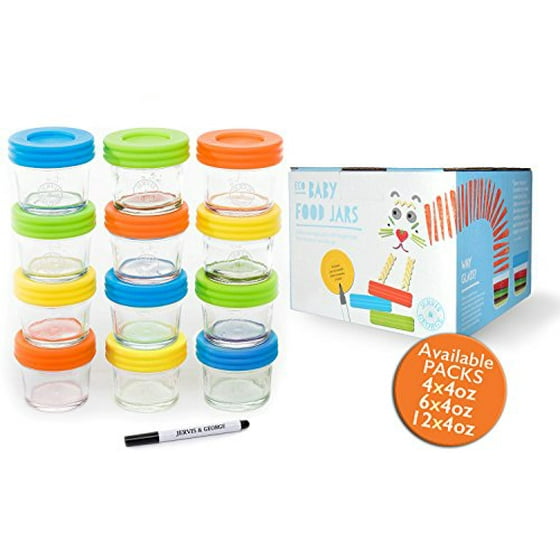 Glass Baby Food Storage Containers Set Contains 12 Small Reusable 4oz Jars With Airtight Lids Safely Freeze Your Homemade