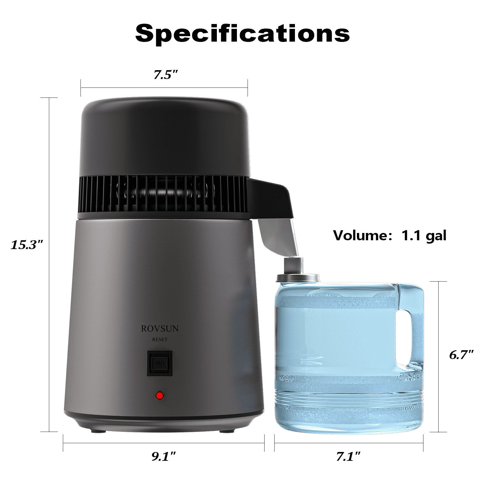 VINGLI 1.1 Gallon/4L Water Distiller, Countertop Distilled Water Machine, BPA-Free, Flame-Retardant, 750W, Gray