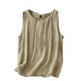thumbnail image 2 of YHAJDS Sleeveless Casual Shirts Womens Camisole Solid Color Linen Pleated Round Neck Loose Cami, 2 of 5
