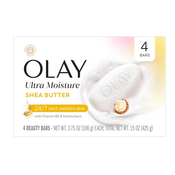 Olay Ultra Moisture Shea Butter Beauty Bar with Vitamin B3 and Moisturizers, 4ct/3.75oz