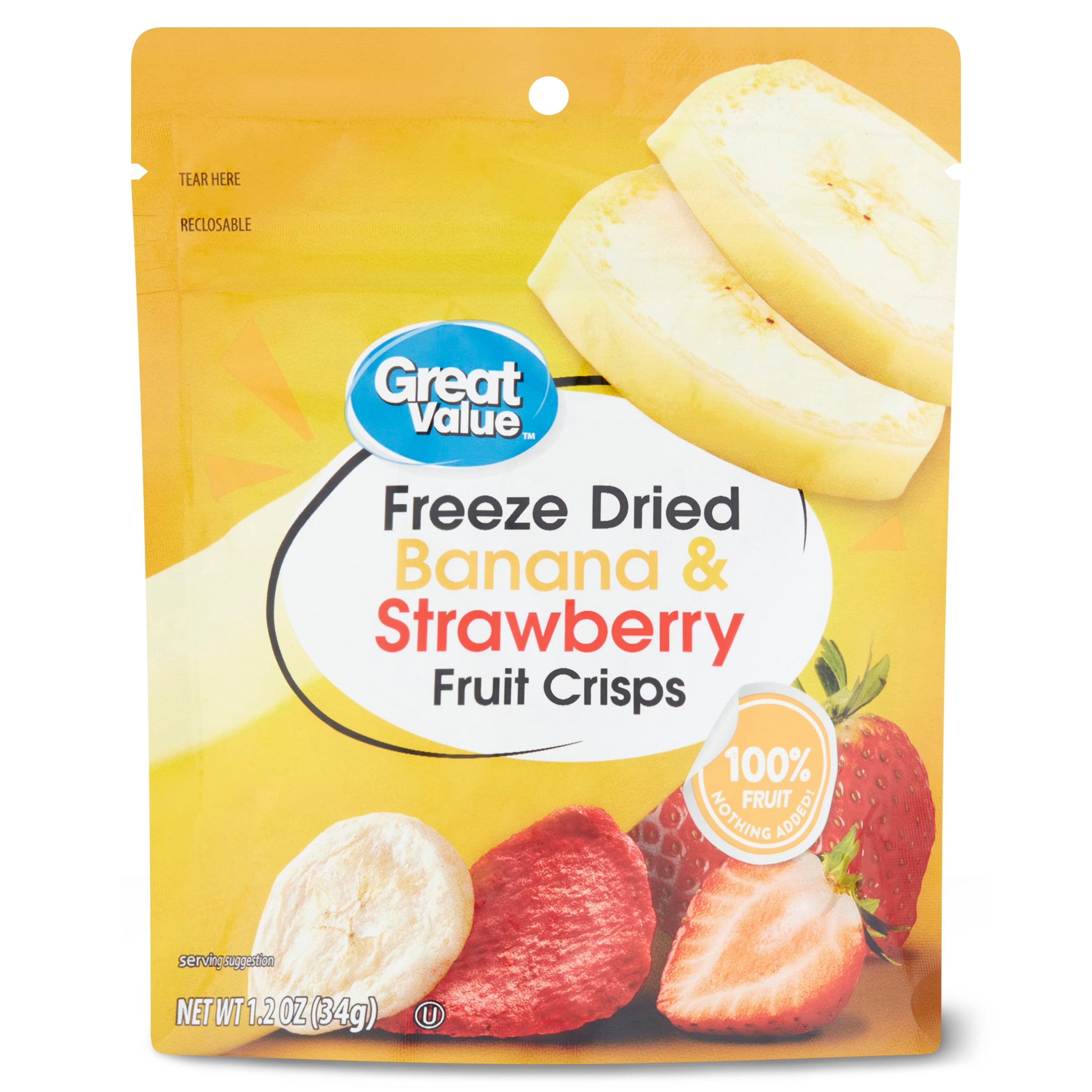 Great Value Freeze Dried Banana & Strawberry Fruit Crisps, 1.3 oz.