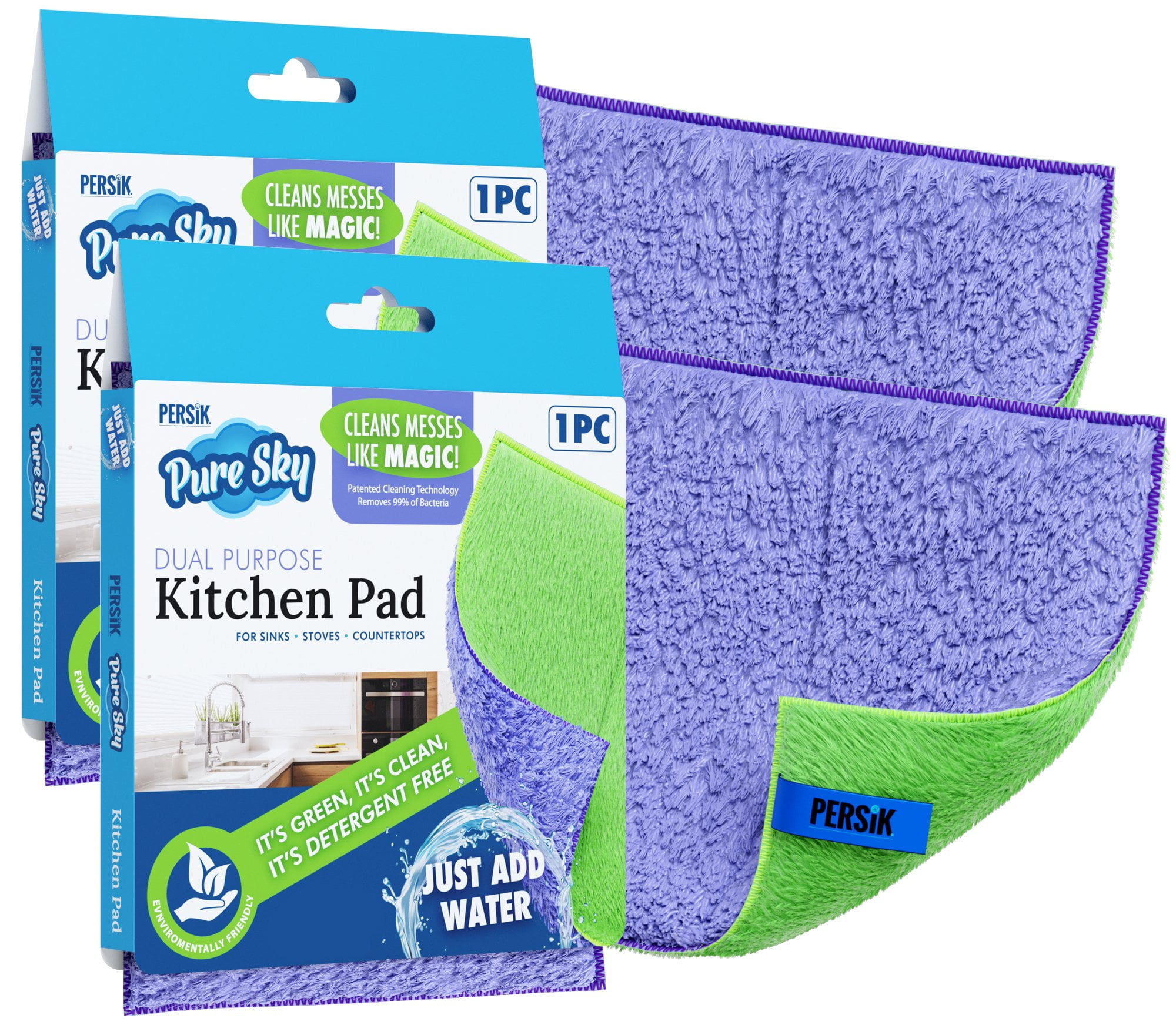 Cooktop Cleaning Pads , Pack of 2 PureSky Ultra Microfiber Countertop Scrubbing Pads JUST ADD