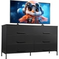 thumbnail image 2 of Black TV Stand for 60, 65, 70 inch TV, Large Entertainment Center with 6 Fabric Drawer, TV Media Console Table with Wood Top, Adjustable Feet for Living Room, Hallway, 2 of 7