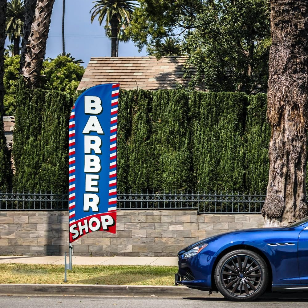 Barber Shop 6FT Swooper Feather Flag for Business Advertising outdoor windless feather Banner with Complete 8FT Pole Kit and Ground Stake