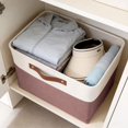 thumbnail image 3 of Storage Basket with Leather Handle, 11.02 inch Fabric Storage Bin, Clothes Organizer Basket, Laundry Storage Basket, Foldable Linen Storage Box, Closet Blanket Organizer for Bedroom Household, 3 of 5