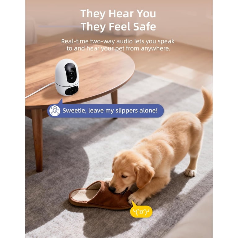 XIAOVV 3MP PTZ Indoor Security Camera, HD Night Vision, 2.4G WiFi Camera, Indoor Dog Camera Remote App Dual Data Protection, Motion Detection, App Notifications, 2 Way