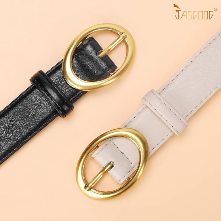 Women\'s Leather Belt with Gold Oval Buckle for Jeans Pants Amazon.com: Women Belt for Jeans Pants Ladies Leather Belt  main image 3