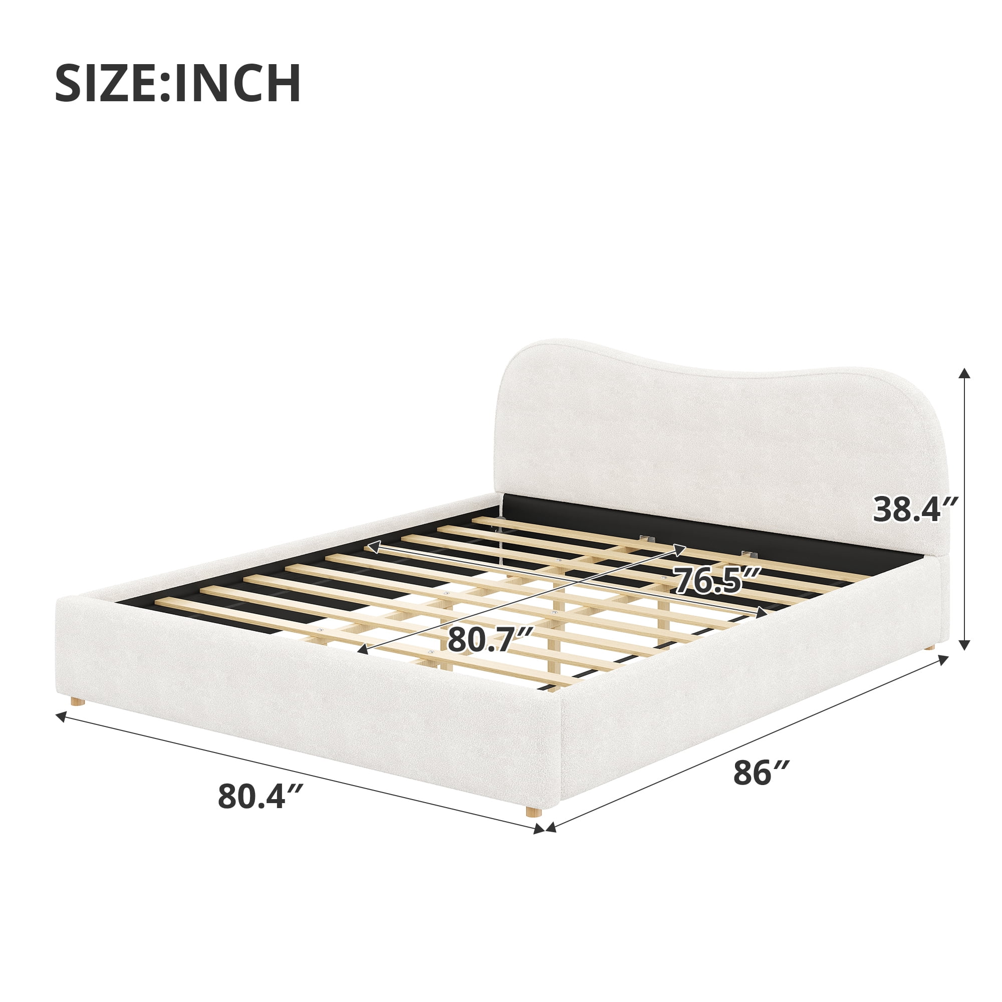 Euroco Upholstery King Size Platform Bed, White