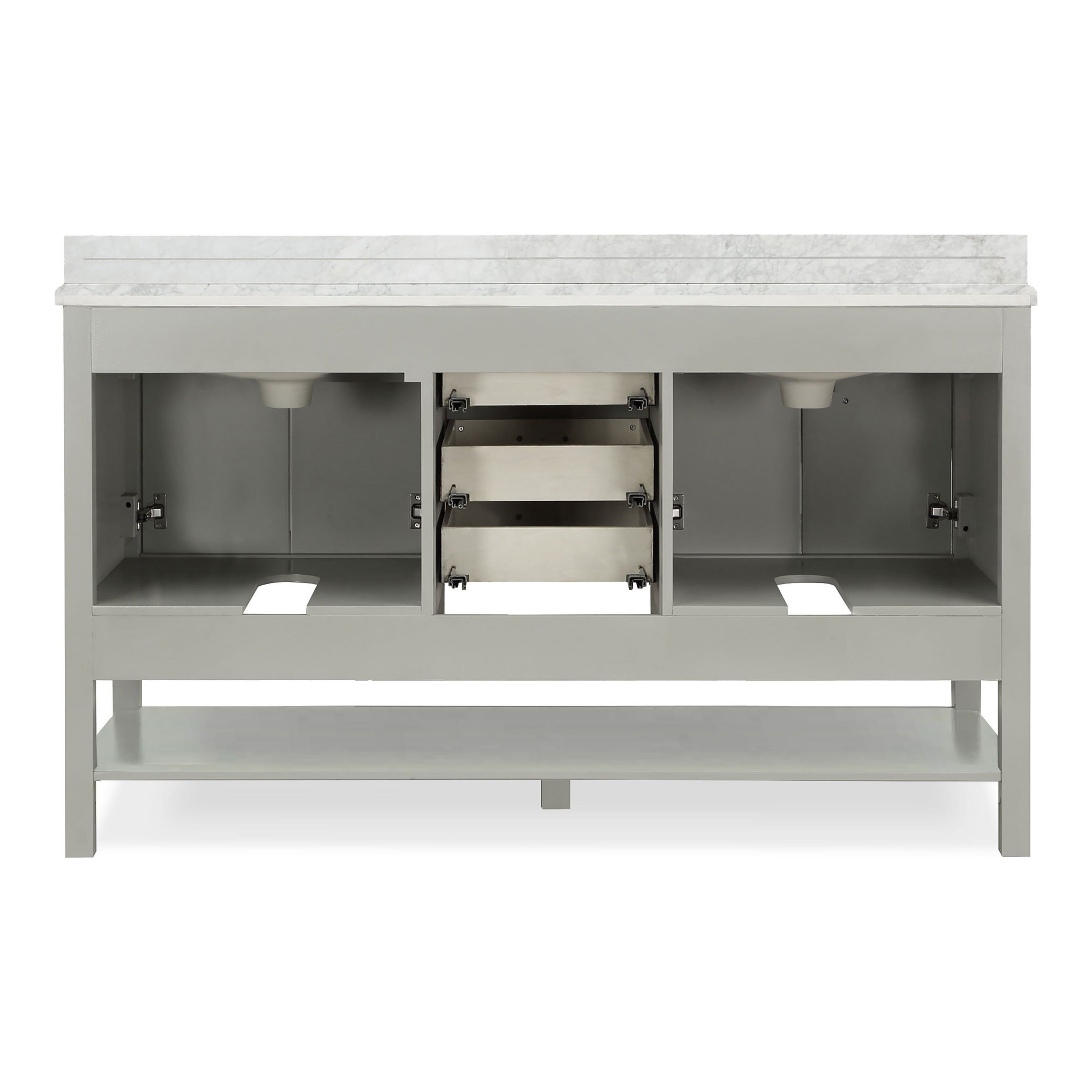 Furniture of America Freya 61" Gray Double Bathroom Vanity with White Carrera Marble Top and Undermount Sink