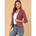 thumbnail image 4 of Blazer De Solapa Con Muescas Y Mangas 3/4 A Rayas Para Mujer rojo M, 4 of 6