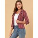 thumbnail image 4 of INSPIRE CHIC Blazer De Solapa Con Muescas Y Mangas 3/4 A Rayas Para Mujer rojo XL, 4 of 6