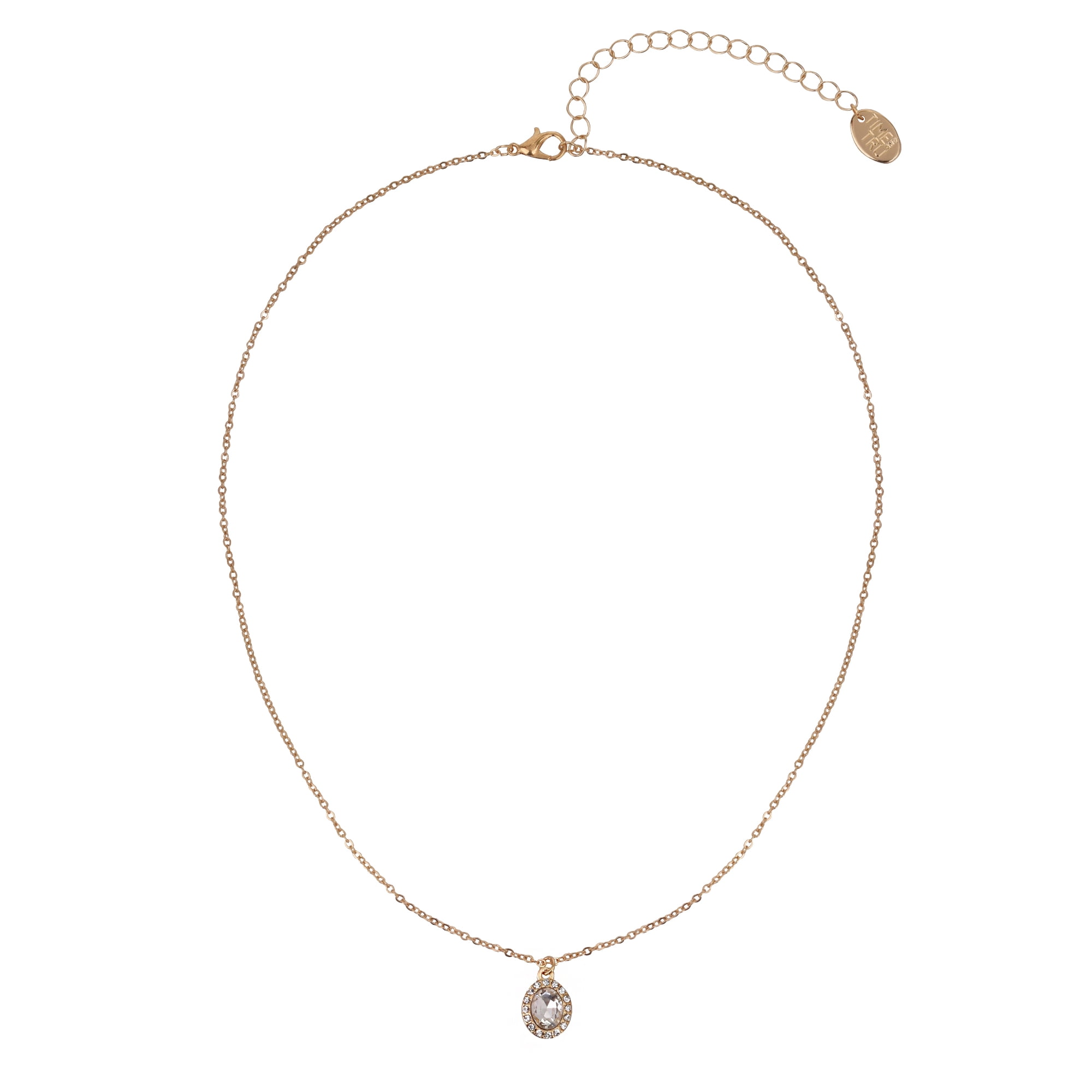 Time and Tru Adult Women's Gold Tone Oval Halo Crystal Delicate Metal Pendant Necklace