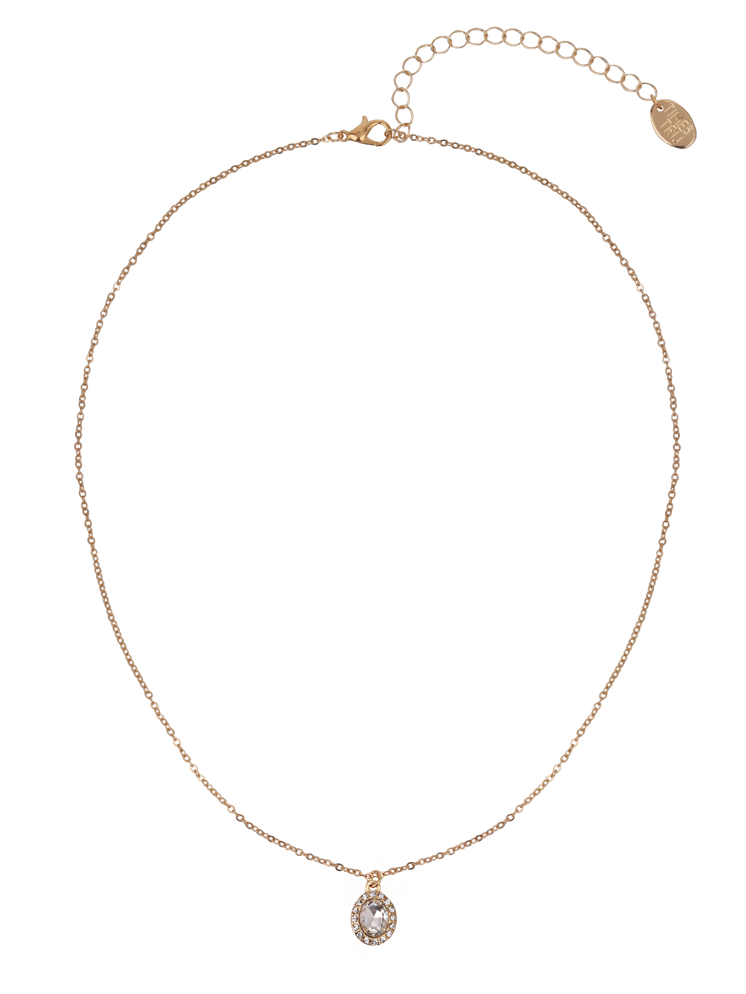 Time and Tru Adult Women's Gold Tone Oval Halo Crystal Delicate Metal Pendant Necklace