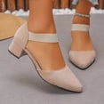 thumbnail image 6 of FRSASU Women's Closed Toe Low Chunky Heel Pumps Ankle Strap Dress Shoes for Work Wedding Party Dance Beige, 6 of 9