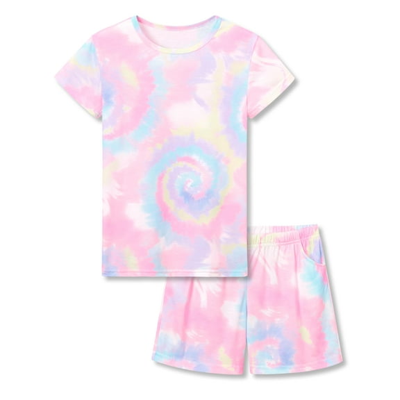 Topgal Comfy Sleepover Swirl Tie Dye Pajamas Set for Girls Nightwear Summer Kid Pull-On 2-Pack Pjs Size 6