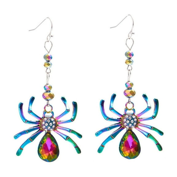 Gothic Spider Dangle Earrings for Women - Vintage Punk Halloween Jewelry with Colorful Crystals, -Cute Drop Earrings for Goth, Emo & Alternative Fashion