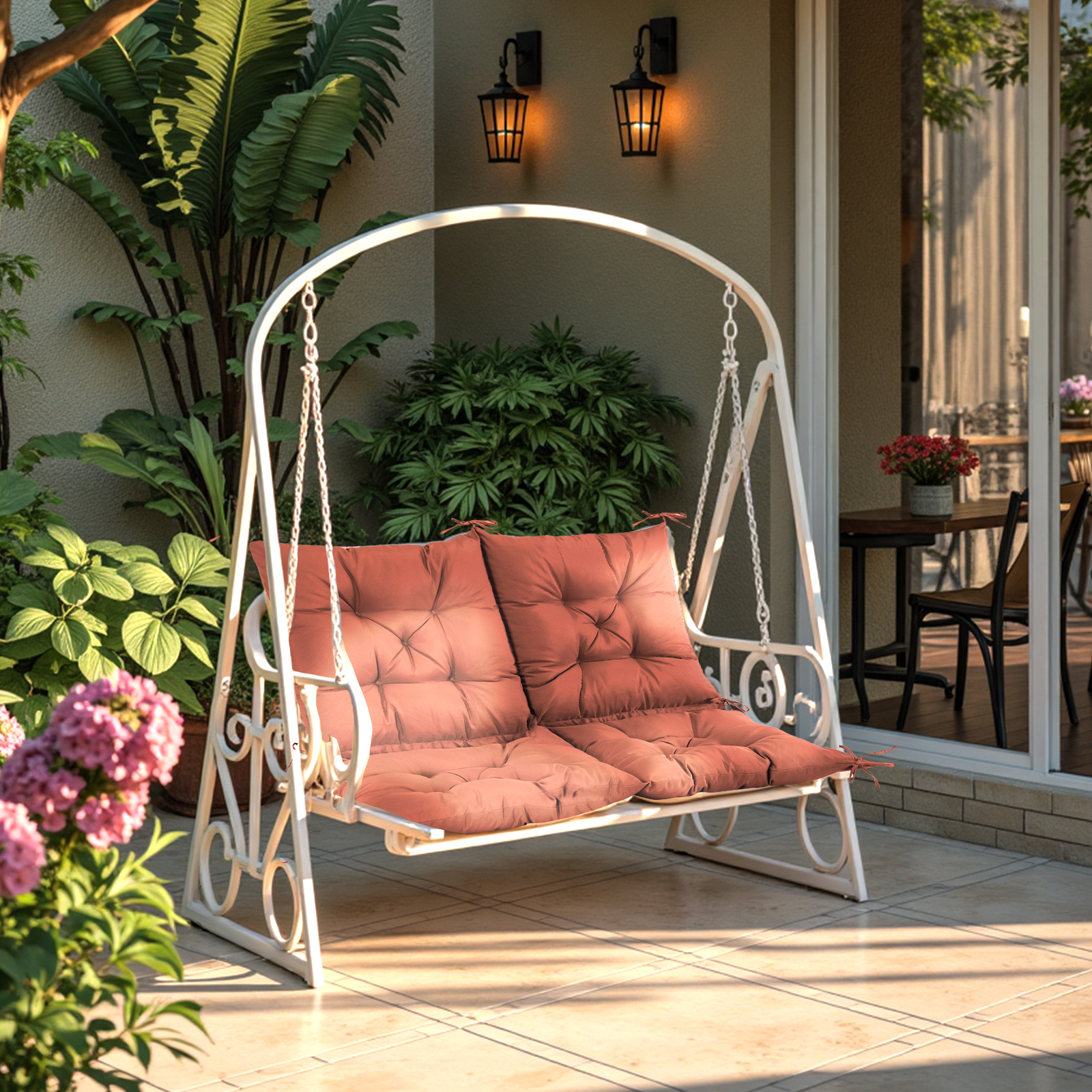 Outdoor Bench Cushion Matalde Swing Chair Cushion Waterproof Sun-Resistant with 8 Nonslip Ties, Deep Coffee 120cm*100cm