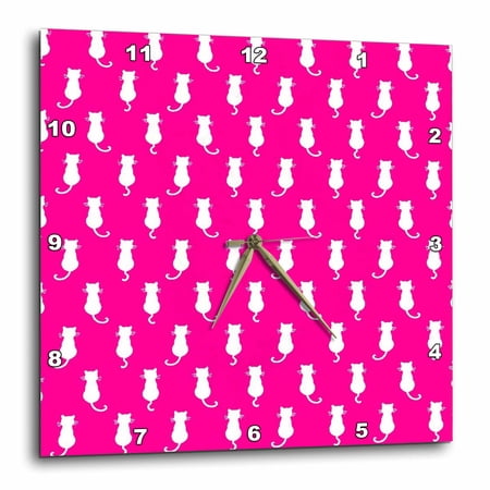 3 drose, White Cat Polka Dot Pattern Isolated on Fucshia Pink, 10 x 10 Wall Clock image