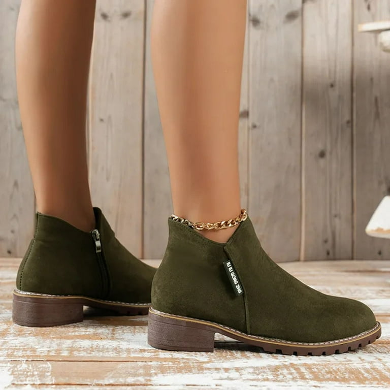 KaLI_Store Low Heel Ankle Boots for Women Warm Retro Walking Boot