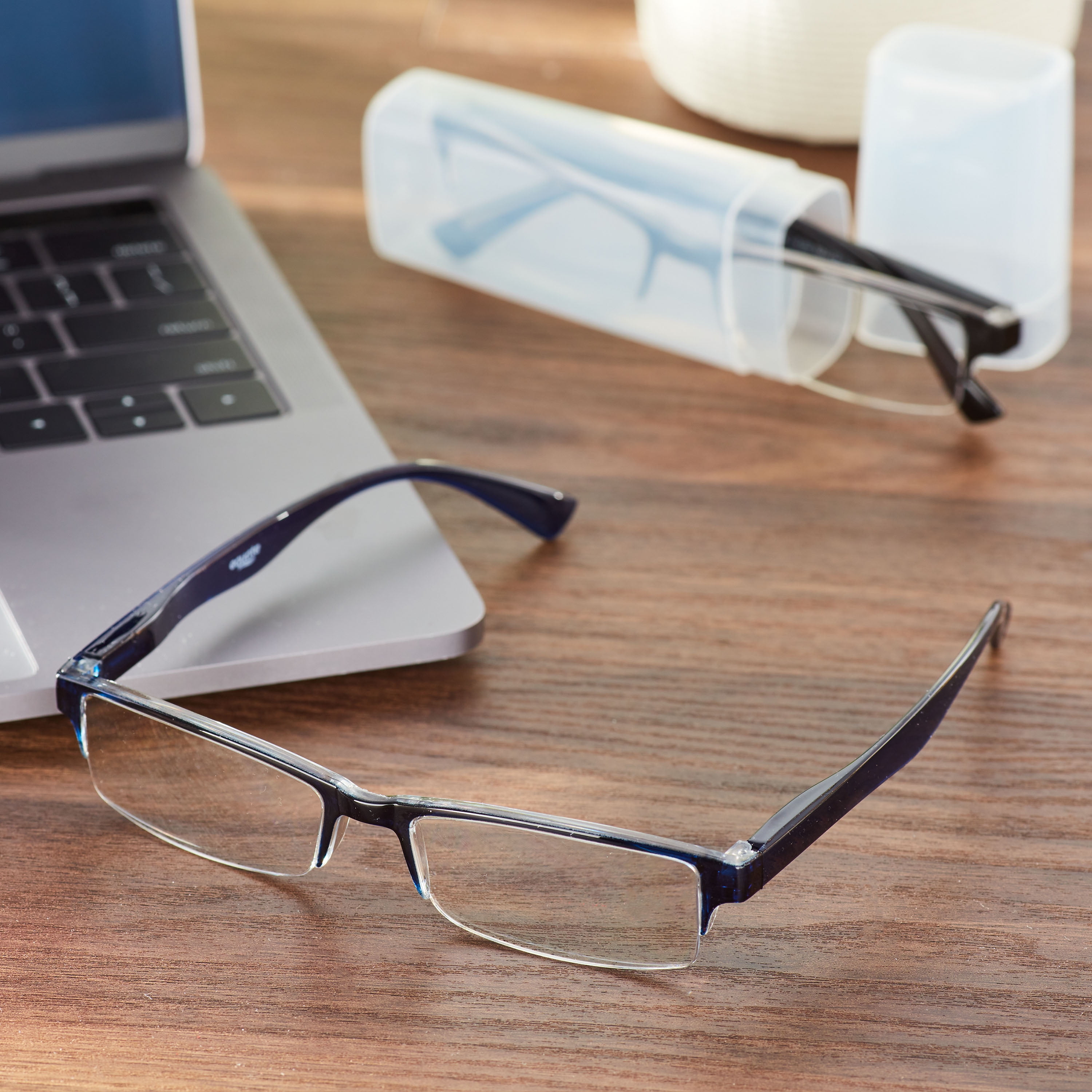 (2 pack) Equate Quinn Value 2-Pack Unisex Rectangular Reading Glasses with Case, Black/Navy Blue, +2.00