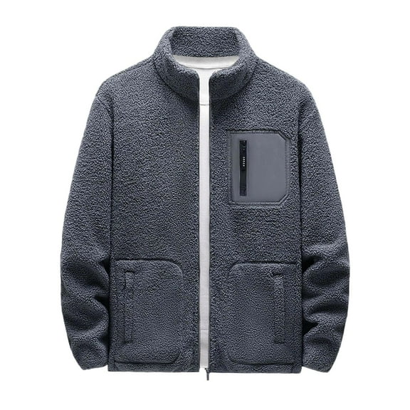 HOOMEUMY Sports Coats for Men Winter Fleece Jacket Stand Collar Warm Coats Long Sleeve Thermal Outerwear with Pocket (Gray,XL）