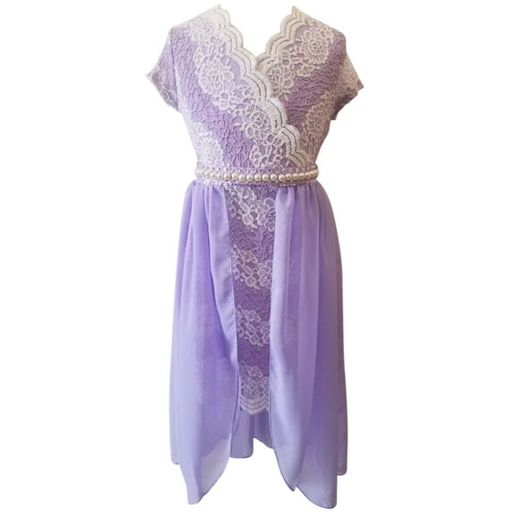 Little Girls Floral Lace Chiffon Pearl Birthday Holiday Party Flower Girl Dress Lavender 4 (J21KS43)
