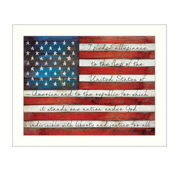 Trendy Decor4U "Pledge of Allegiance" By Marla Rae, Printed Wall Art, Ready To Hang Framed Poster, White Frame - Finish:Red/Multi,Size:26"L x 1"W x 20"H-Finish:Red/Multi,Size:26"L x 1"W x 20"H