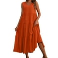 thumbnail image 2 of Vestido elegante de lino con cuello en V para mujer - Dobladillo escalonado, corte holgado, para vacaciones/casual, mezcla transpirable - Diseño de color liso, 2 of 8