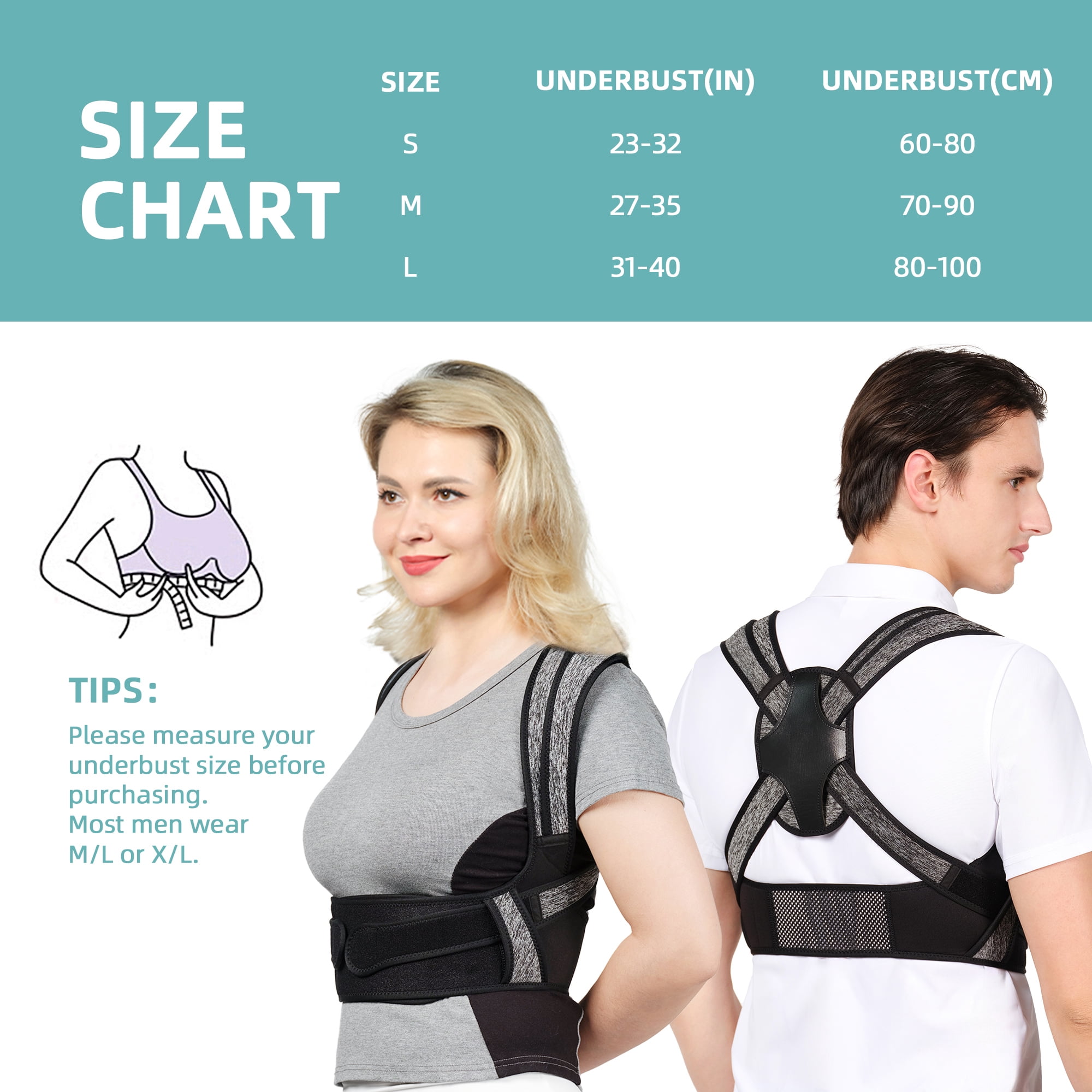 GKTG Posture Corrector for Women Men, BI-Straps Back Straightener Back Brace Posture Corrector