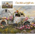 thumbnail image 2 of Rustic Farmhouse Barn Canvas Wall Art Framed Misty Countryside Field Landscape Painting Rusty Old Truck Loaded With Flowers Picture Prints for Bedroom Living Room Office Decor 16x12in, 2 of 6