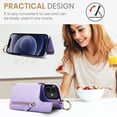 thumbnail image 5 of Wallet Case for iPhone 12 Mini, Premium Vintage PU Leather Magnetic Closure Handbag Zipper Pocket Case Kickstand Card Holder Slots with Ring Hook Shockproof Flip Cover for iPhone 12 Mini, Purple, 5 of 9