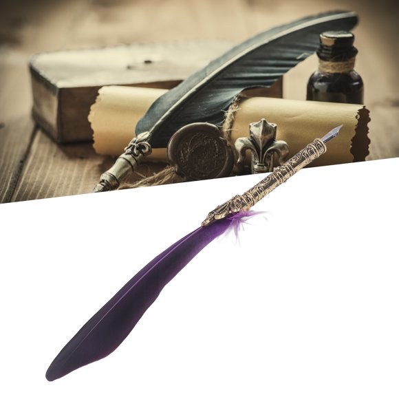 European Style Quill Pen Ink Pen Set for Writing Drawing, Zinc Alloy Retro Feather Pen with Stand, for Kids Students Friends Lovers