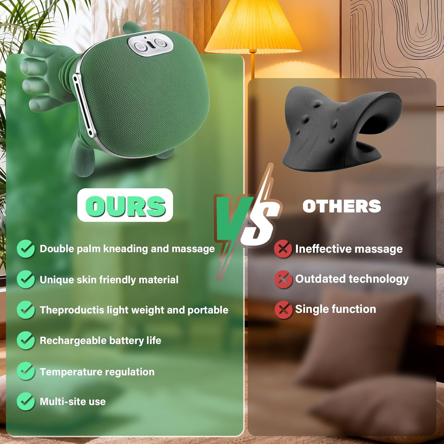 Bionic Heated Massager, Portable Shiatsu Neck and Back Massager, Electric Deep Tissue 4D Kneading Massage, Simulated Human Hand Design for Pain Relief and Muscle Relax (Green)