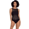 thumbnail image 2 of Women's Lauren Ralph Lauren 122008 Ottoman Mesh Boatneck One Piece Swimsuit (Black 14), 2 of 4