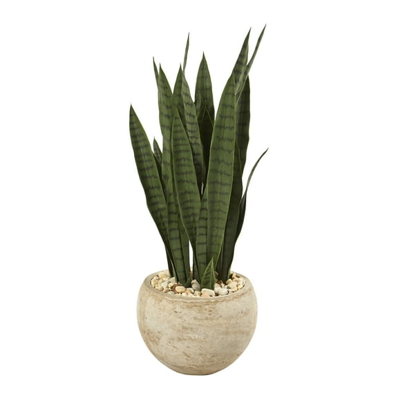 Nearly Natural 32" Sansevieria Artificial Plant in Sand Colored Planter, Green