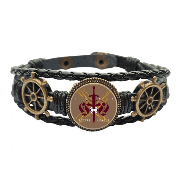 Edad media espada Soccer League totem Pulsera marina tejida en cuero