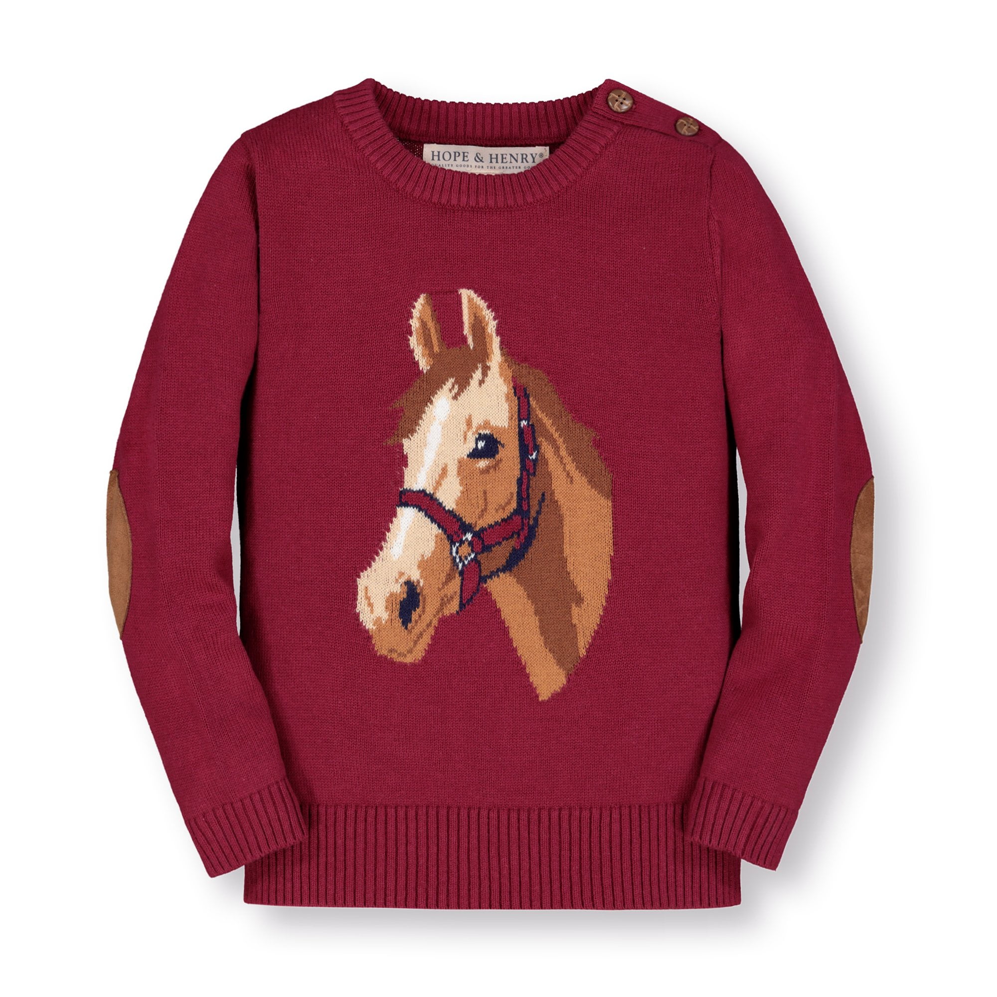 Hope & Henry Girls' Long Sleeve Intarsia Horse Sweater with Elbow ...