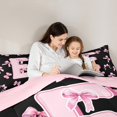 thumbnail image 4 of Feelyou Pink Initial E Letter Twin Bedding Sets 7-Piece, Princess Cartoon Ribbon Bedding Comforter Set, Fashion Buffalo Bowknot Reversible Sheet Sets, Luxury Bedroom Decor, 4 of 7