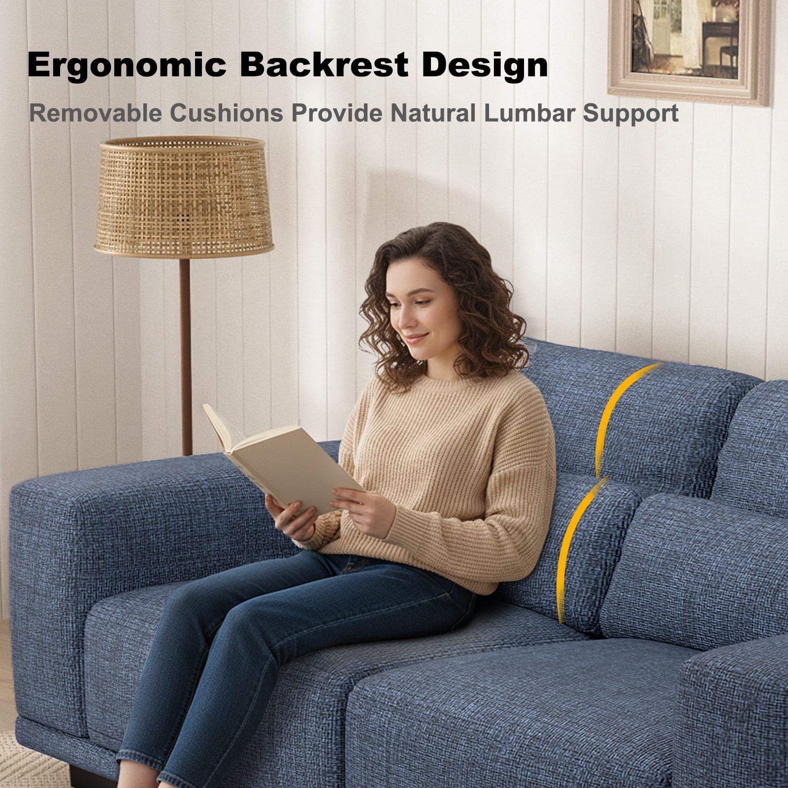 CHITOOMA 40" Oversized Accent Chair, Upholstered Armchair with Pillow and Removable Linen Cover, Deep Seat Sofa Chair with Wide Armrests for Living Room, Bedroom, or Office, Blue