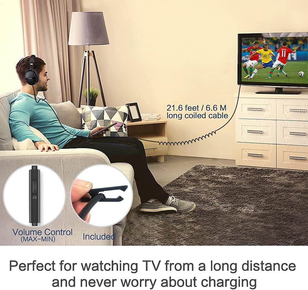 Simolio SM-906TV-W Over Ear Headphones With Extended Cable, Black