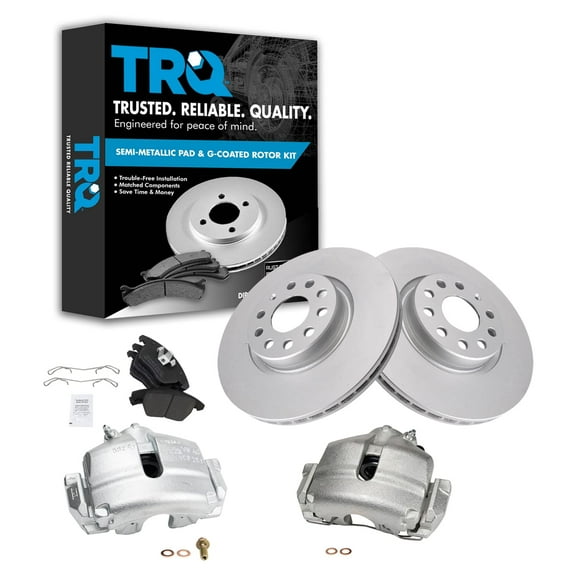 TRQ Front Brake Calipers Pads Rotors Fits Select 08-13 GTI 09-15 Jetta 06-10 Passat